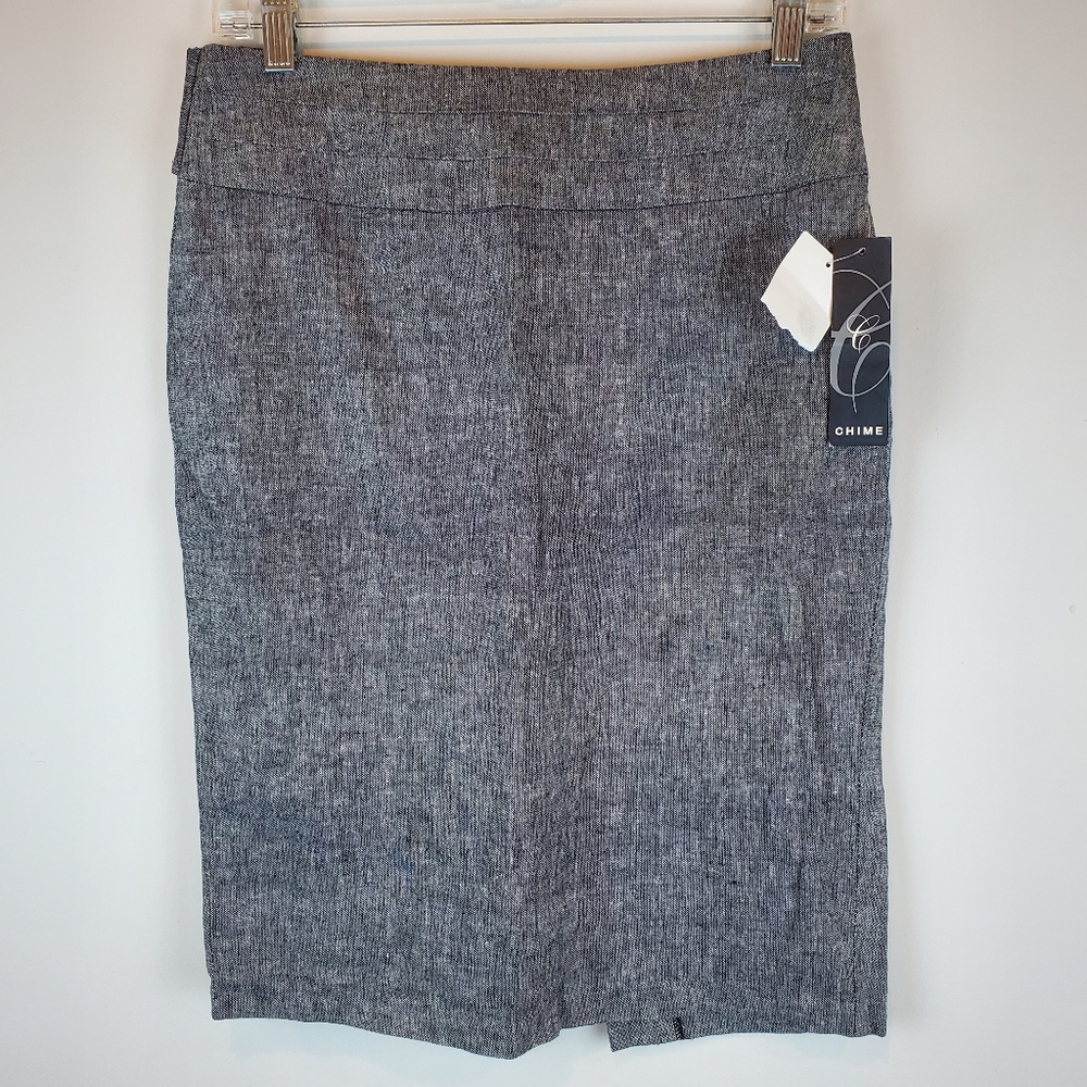 Womens Chime LINEN Business Casual Gray Pencil Skirt Size 7 Buckle adjust 🔥 NWT